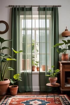 green sheer curtains